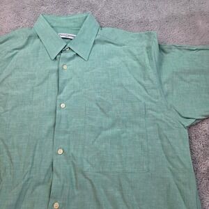 Pierre Clarence Button Down Shirt Mens XL Short Sleeve Cotton Pocket Mint Green
